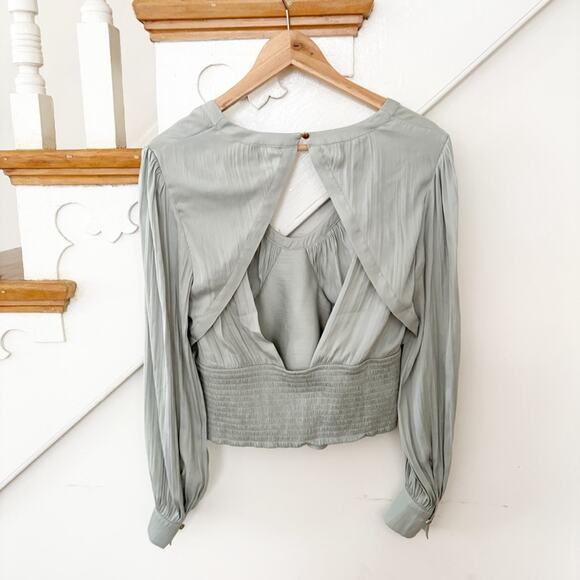 Anthropologie Blouson-Sleeve Blouse Button Back Open Back Style Blue Size M - Picture 8 of 11